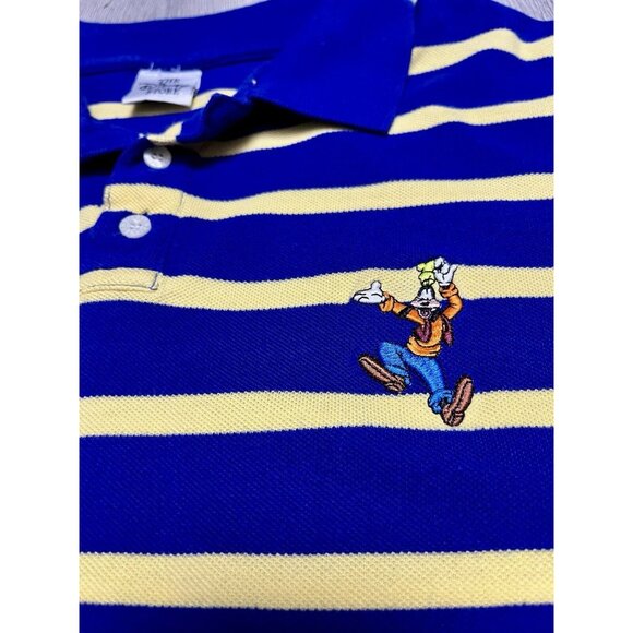 Vintage Disney Store Goofy Logo Embroidered Blue Yellow Striped Polo - Men's XL - Picture 3 of 6